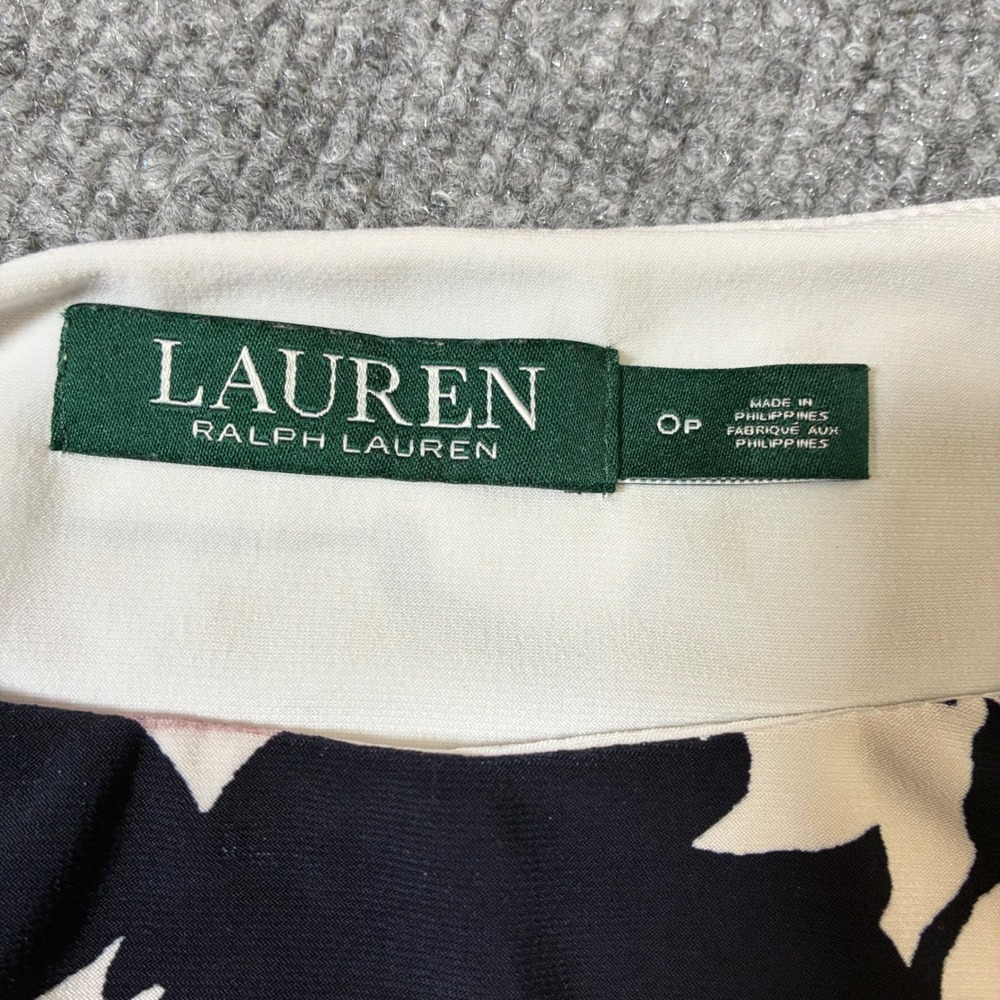Lauren Ralph Lauren Floral Dress Womens 0P‎ Black White Ruched Petite Career View 4